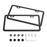 Karoad 2 Holes Slim Design Black Aluminum License Plate Frames with Bolts Washer Caps for US Standard (Two PCS)