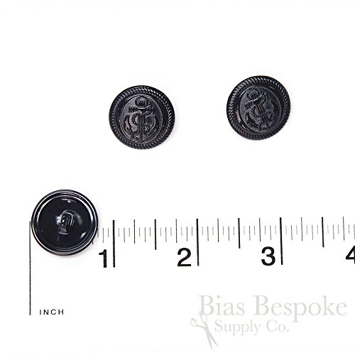 Set of 12 Navy Enamel-Covered Metal Anchor Buttons, 32 Line