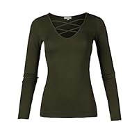 Casual Solid Front Lace Up V-Neck Long Sleeve Top