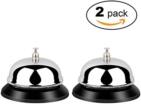 YYPLUS 2 Pack Desk Service Bells, Desk Big Call Bell for Hotels, Schools, Restaurants, Hospitals, Chrome Finish, All-Metal Construction (3.3 inch)