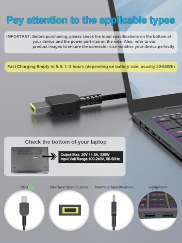 HSXIRQA 230W AC Adapter Charger for Lenovo Legion Slim 5 7 5P C7 S7 Y920 Y740 Y730 Y545 Y540 Y530 R720 Y900 Y910 Y7000 Thinkpad P1 P73 P53 P72 P52 P71 P51 P70 P17 P16 P15 T15g ThinkBook 16p LOQ Laptop