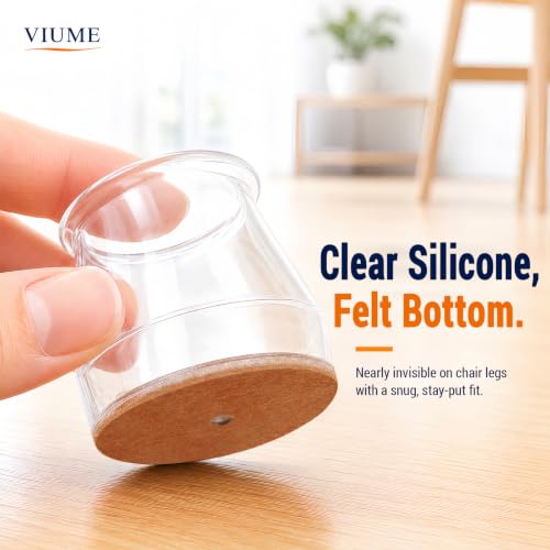 VIUME 24 Pcs Chair Leg Floor Protectors for Hardwood Floors Silicone Covers Felt Pads Furniture Leg Caps Anti-Scratch Reduce Noise Fit (1-5/16" to 2")