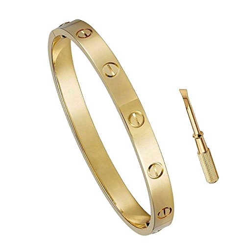 CA Wedding Gift Love Bracelet, Titanium Steel Screw Driver Style Love Bangle Bracele (Women Size, Gold)