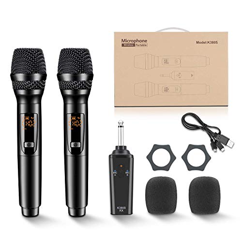 K380S Karaoke Wireless Microphone - GIKPAL Professional UHF Cordless Dual Handheld Rechargeable Microphones with Receiver 6.35mm(1/4'') Plug Dynamic Mic System Set for Karaoke,Voice Amplifier (Black) - Thumbnail 7