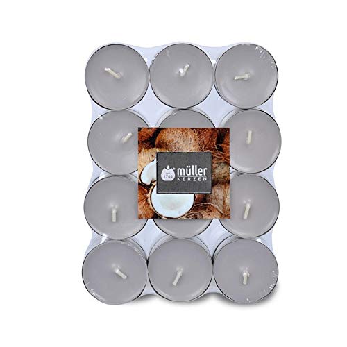 Müller Scented Tealight Candles - Scent: Coconut Island - Pack of 24 Colored Tea Lights - 4 Hours Long Burning Small Candles - Grey Dripless Wax - 39 × 15 mm - Made in Germany - RAL Quality — image 1