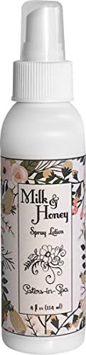 Sisters in Spa Milk &amp; Honey Spray Lotion – Light Moisturizer for Face, Hands, Neck &amp; Body – Premium All Natural with Organic Jojoba Oil for Silky Smooth Skin – 4 OZ – Made in the USA
