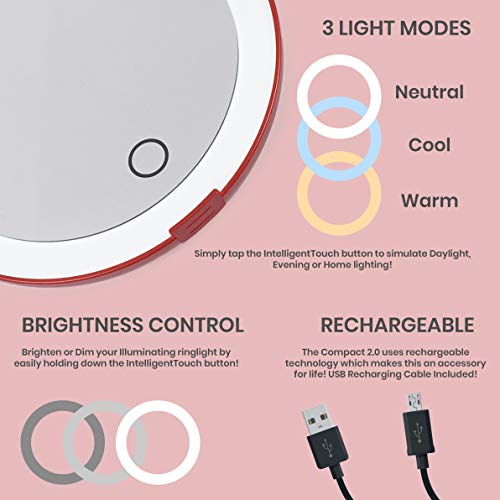 LUNA London LED Compact Mirror 2.0 7X Magnification, 3 Colour Lights