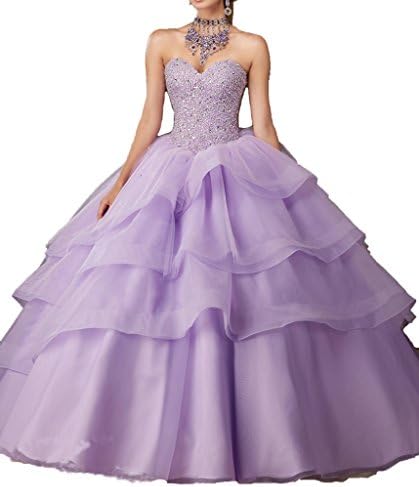 Women's Dazzling Crystals Long Quinceanera Dress Ball Gown Prom Dresses 16 US Lavender