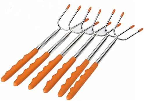 Honfeng Marshmallow Roasting Sticks, Set of 6 PACK Premium 45'' Telescopic Smores Skewers Hot Dog Extending Stainless Steel Fork, Cookware for Bonfire Kids, Fire Pit, Camping, Campfire