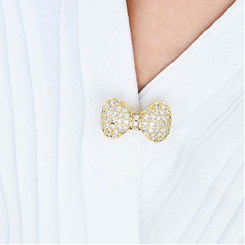 Joyci 1Piece Created Cardigan Pin Shawl Brooch Crystal Cute Vintage Style Brooch Pin Bowknot Sweater Knitwear Lapel Pin Women Jewelry (Silver)