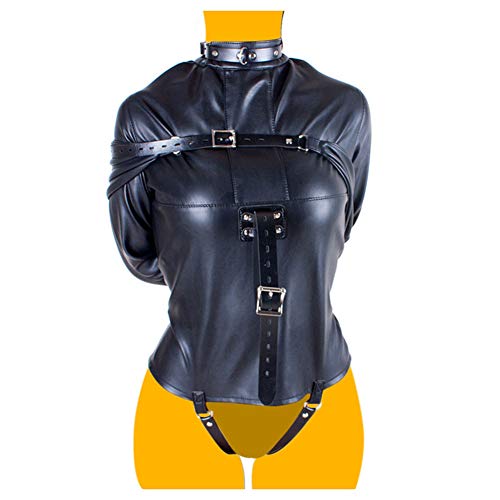 PU Leather straitjacket BDSM Bondage Harness Women Adult Couple Sex Games Fancy Straight Jacket Halloween Costume Fetish,Black