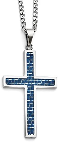 Best Birthday Gift Stainless Steel Blue Carbon Fiber Inlay Polished Large Cross Necklace