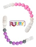 2-Teether Toy Pacifier Clip , PINK and LAVANDER- Baby Girl or Boy Beaded Silicone Teething Toy and Pacifier Clip - (Purple - Lavender Grey) - Greeting Card Included for Baby Gifts