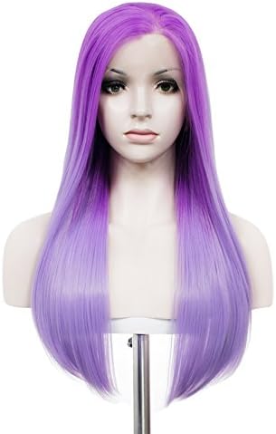 Lace Wig Long 24“Straight Synthetic Lace Front Wig High Density Mixed Blue (blue)