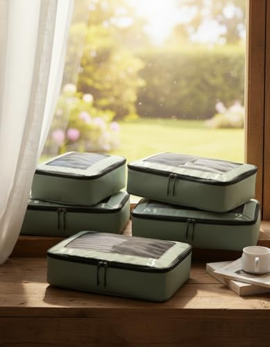 ECOHUB Organizer Suitcases 7 Pieces Packing Cubes Kit Travel Kit Environmentally Friendly PET Travel Accessories Organizer Space-Saving Travel Shoe Holder Organizer Backpack (Green)