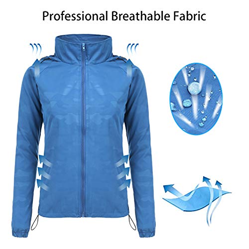 FISOUL Women's Lightweight Jacket Packable Running Windbreaker Active Outdoor Hooded Waterproof Raincoat S-XXL(Lake Blue,Large) - Thumbnail 4