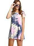 ROMWE Women's Short Sleeve Summer Casual Tie Dye T-Shirt Dress