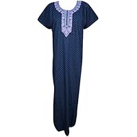 Mogul Interior Womens Caftan Maxi Dress Printed Cotton Summer Kaftan Nightgown Nightdress L
