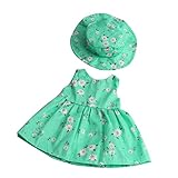 Dovewill 2pcs Fancy Clothes Outfit for 18inch American Girl My Life Zapf Baby Born Dolls Floral Dress Hat Set Green