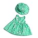 Dovewill 2pcs Fancy Clothes Outfit for 18inch American Girl My Life Zapf Baby Born Dolls Floral Dress Hat Set Green