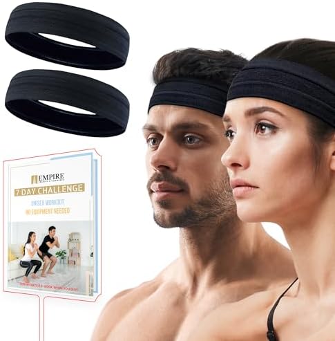 Empire 2-Pack Non-Slip Black Sports Headbands for Men Women