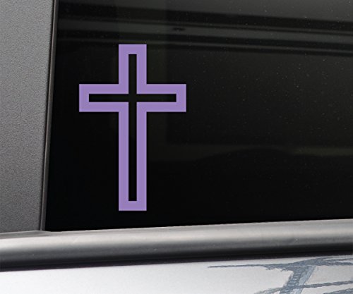 Christian Cross Vinyl Decal Laptop Car Truck Bumper Window Sticker, 5.5" x 3.5", Purple