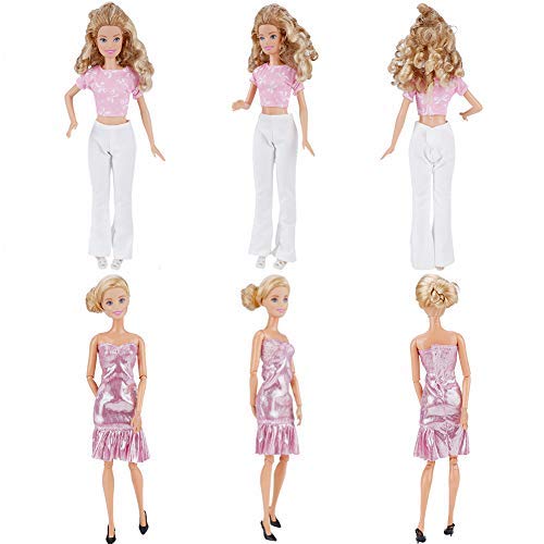 E-TING Lot 15 Items = 5 Sets Fashion Casual Wear Clothes Outfit Party Dress with 10 Pair Shoes for Girl Doll