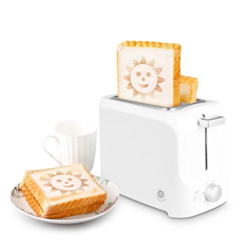 Lovely Smiley Face 2-Slice Fully Automatic Toaster Stainless Steel With 3.5Cm Extra Wide Slots Removable Crumb Tray Auto Shut-Off High Lift Lever,White
