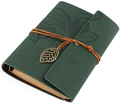 Creatwls Retro PU Leather Cover Loose Leaf Blank Classic Notebook Diary Book Gift(Dark Green)