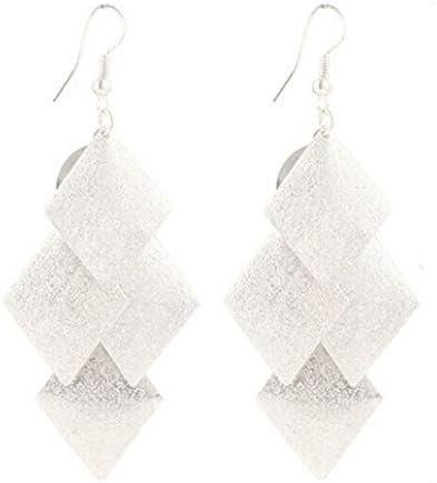 Qisc Clearance ! 2018 Fashion Jewelry Women Alloy Rhombus Leaves Dangle Earings Eardrop Earrings Gift (Silver)