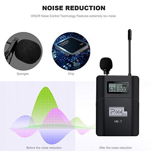 Dazzne Pixel 6 Channels UHF Wireless Lavalier Microphone System Applicable for DSLR Cameras, Canon, Nikon, Sony & Camcorders (Need 3.5mm Interface (MK-7)