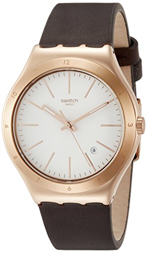 Swatch Irony Tic-Brown White Dial Leather Strap Unisex Watch YWG405
