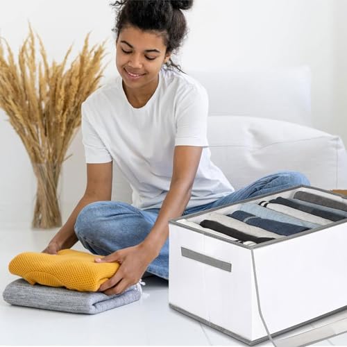 Organizador de Ropa para Closet 3 Piezas, Organizadores de Cajones Ropa Plegable, con Cubierta de malla transparente para jeans, ropa, camisas, almacenamiento de guardarropa (Sin Compartimentos)