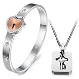 GLucky : Eternal Love bracelet + necklace rose gold heart lock and key pair Jewelry set gift for engaging 664