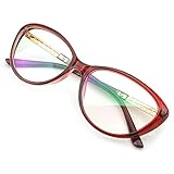 PenSee Womens Oval Cat Eye Retro Eyeglasses Frame Clear Lens Glasses (Red)