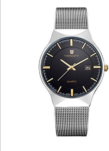 SKYEO Fashion Watch Mens Date Quartz-watch With Stainless Steel Mesh Strap Ultra Thin Dial Clock Black