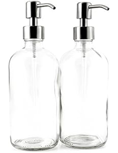 16oz Clear Glass Boston Round Bottles with Stainless...