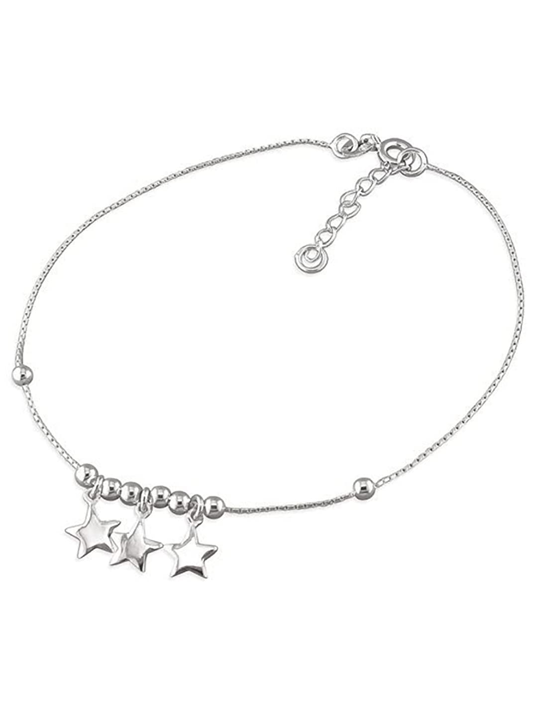 Designer Inspirations Boutique 9.5 Inch Beads & Stars Sterling Silver Anklet/Ankle Bracelet/Ankle Chain - 925 Sterling Silver - Adjustable 8.5" to 9.5" Inches / 21.5 to 24 cm - Anklets for Women