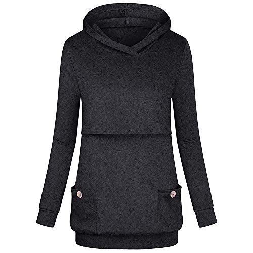 Maternity Clothes Shorts Women's Nursing Hoodie Long Sleeves Solid Tops Breastfeeding Hoodie Sweatshirt Gray L