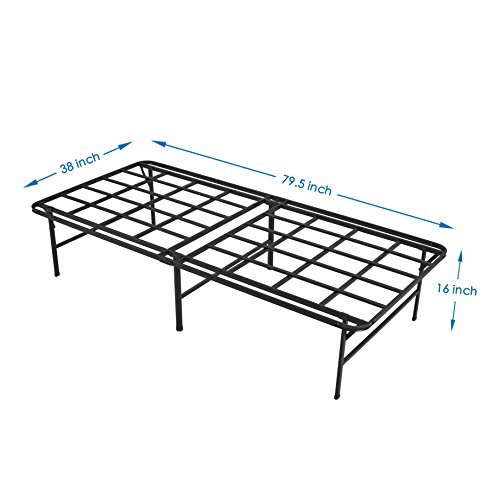 HOMUS No Assembly Required Platform Bed Frame/16 Inch High Heavy Duty/Strong Smart Bed Base/Mattress Foundation/Black/Twin XL