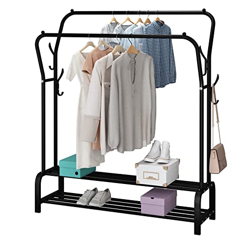 UDEAR Garment Rack Freestanding Hanger Double Rods Multifunctional