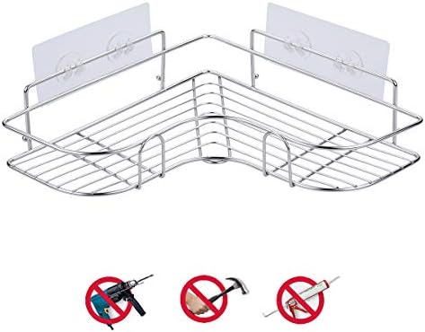 Aelfox 浴室 ラック 在庫限り 強力粘着固定丨シャワーラック お風呂 コーナーラック 三角ラック 1個 調味料 洗面所 収納棚 ステンレス丨 お風呂場