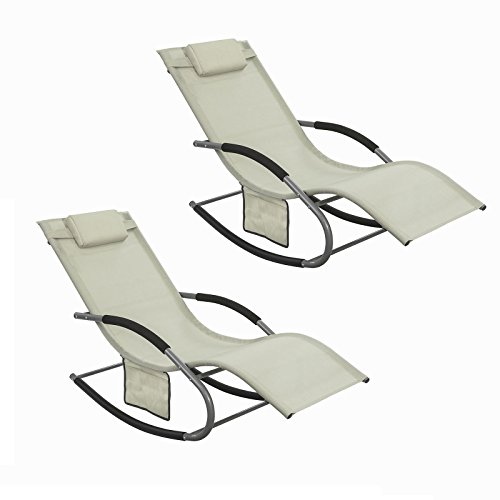 SoBuy OGS28-MIx2 2-er Set Swingliege Schaukelliege Sonnenliege Liegestuhl Gartenliege mit Tasche Gewebe in beige