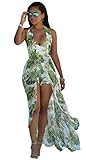 Women's V Neck Halter Floral Maxi Dress Overlay Romper Jumpsuit Playsuit 2XL