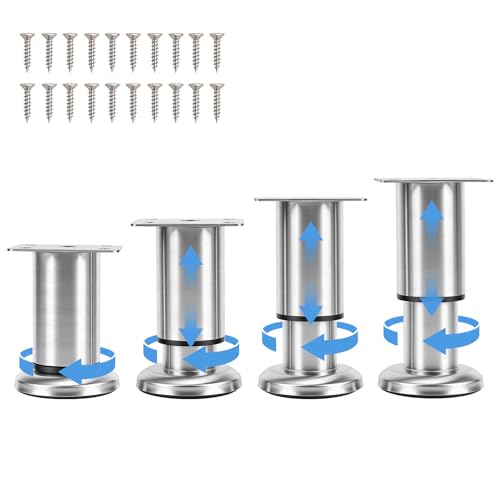 Set of 4 Adjustable Stainless Steel Furniture Legs, Table Legs, Bed Legs, Bathroom Furniture Feet for TV Cabinet, Sofa, Chair, Bathroom (8-12 cm)