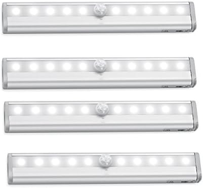 Rayhome 10-LED Motion Sensor Closet Light DIY Stick-on Anywhere Activated Light Bar with Magnetic Strip Battery-Powered Super Bright White Night Lights (10Led4Pack)