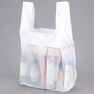 Large Plastic Grocery Reusable T-shirts Carry-out Bag 12 X 6 X 21 (500, White)