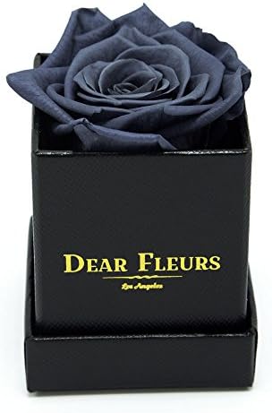 Dear Fleurs Handmade Preserved Flower Petit Rose Box, Fresh Rose, Eternity Rose, Gift for Valentine's Day, Anniversary, Birthday (Gray)