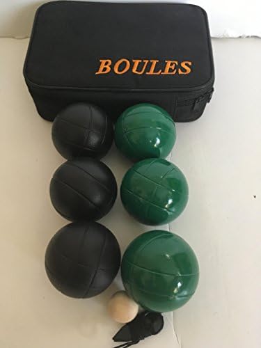 BuyBocceBalls 73mm Metal Petanque/Boules 6 Ball Set with 3 Black and 3 Green Balls and Black Bag