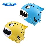 Kids Swim Cap 2 Pack, Fun Silicone Swim Caps for Boys and Girls, Fit for Children 3-12